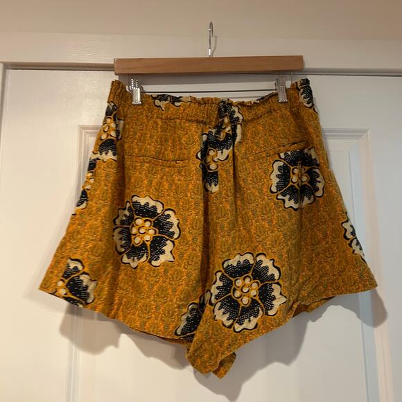 Anthropologie Kennedy Linen Shorts High Rise Women’s Large Bohemian Yellow Boho - Picture 7 of 8